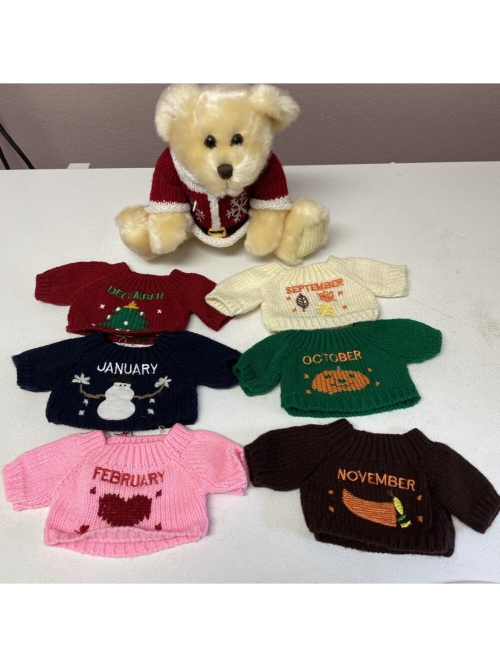 DanDee Teddy Bear with 6 Calendar Sweaters 12 Months of The Year Plus Christmas
